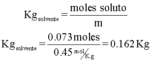 Hallando masa de disolvente en un ejercicio de molalidad