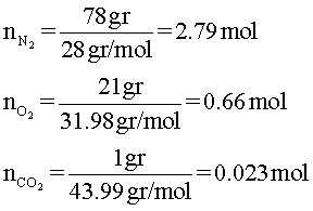 Cantidad de moles de 3 elementos